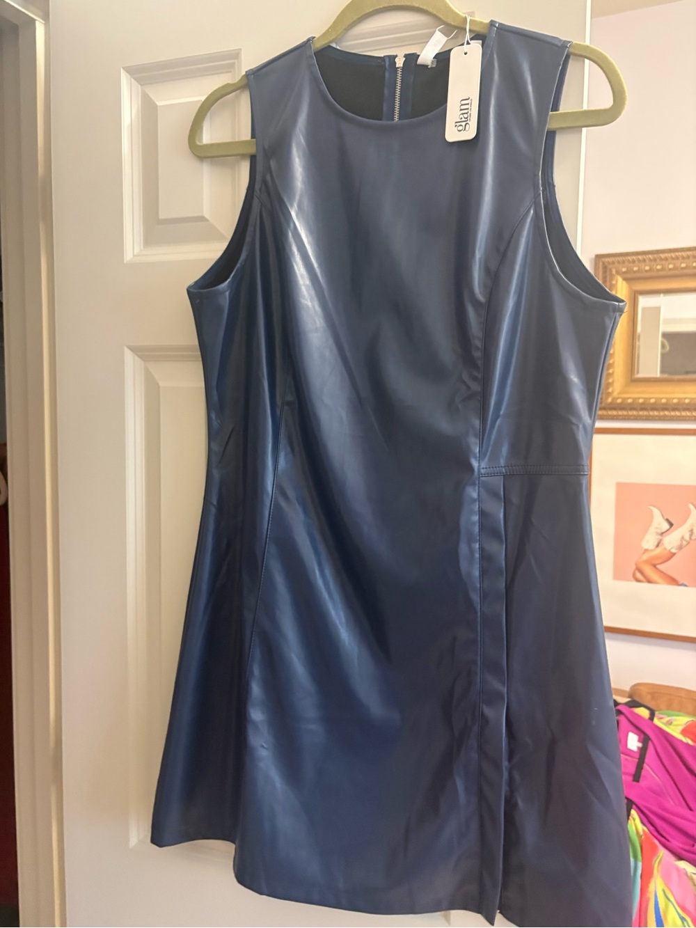 glam Navy Sleeveless Faux Leather Mini Dress